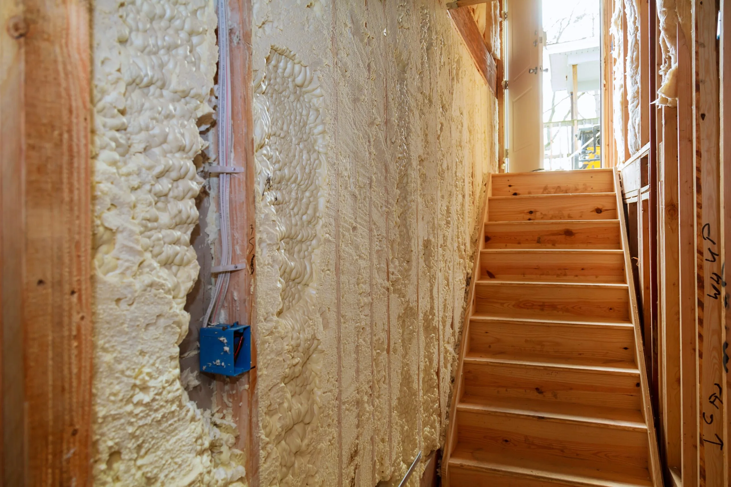 Insulation R-value Saskatchewan — spray foam applied between wall studs during home construction